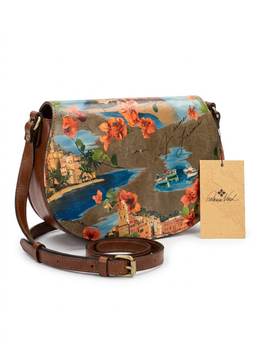 NWT Patricia Nash Lydie Crossbody - French Riviera Print Leather Saddle Bag